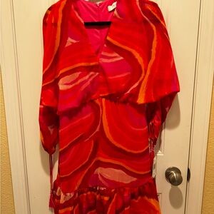 Taylor Red and Pink Patterned Dress petite 10